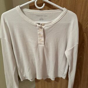 American Eagle Outfitters Cream Waffle Knit Blouse